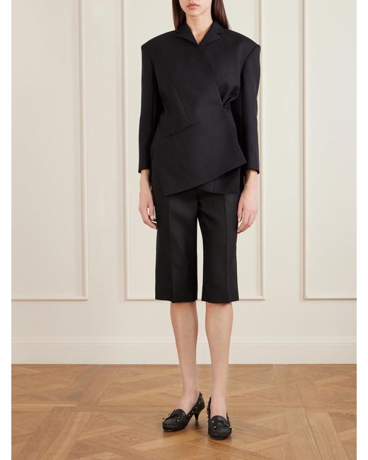 Khaite Black Raelle Wool And Silk-Blend Straight-Leg Shorts