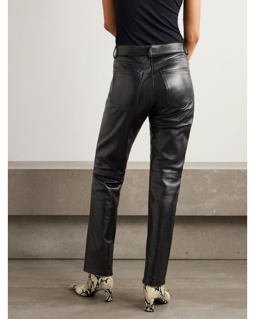Giuliva Heritage Gray Leather Straight-Leg Pants