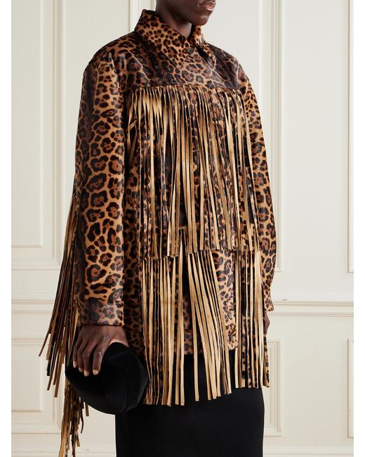 Dolce & Gabbana Brown Fringed Leopard-Print Calf Hair Jacket
