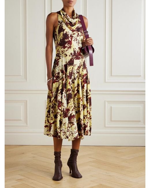 Proenza Schouler Natural Adelide Draped Paneled Printed Crepe Midi Dress