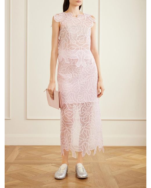 CECILIE BAHNSEN Pink Aya Embroidered Crinkled Organza Top