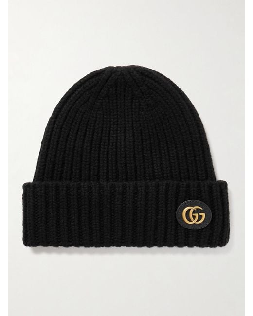 Gucci Black Victor Appliquéd Ribbed Wool And Cashmere-Blend Beanie