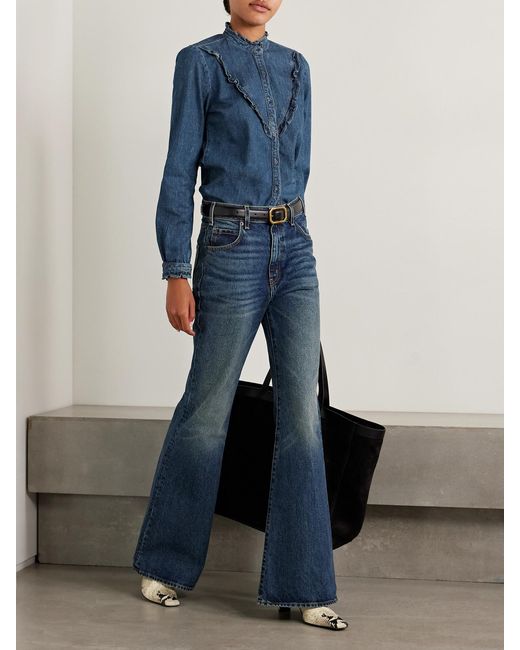 Nili Lotan Blue Marcela Ruffled Denim Shirt