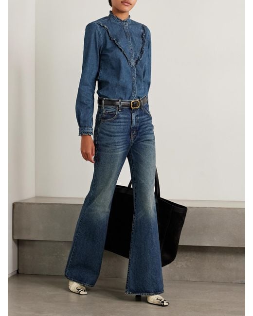 Nili Lotan Blue Marcela Ruffled Denim Shirt