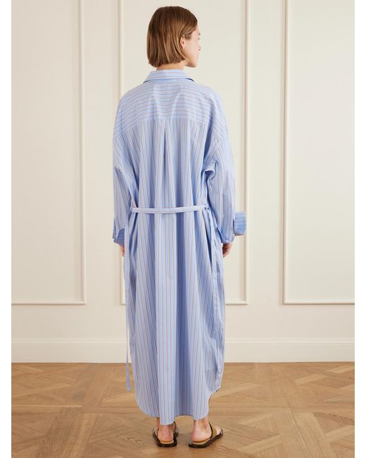 Totême Blue Belted Striped Cotton-Poplin Maxi Shirt Dress
