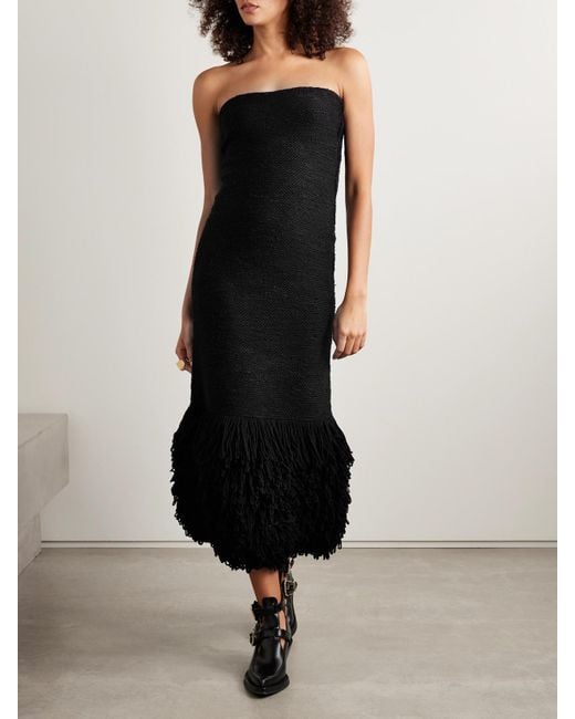 Gabriela Hearst Black Corus Strapless Fringed Cashmere And Silk-Blend Midi Dress