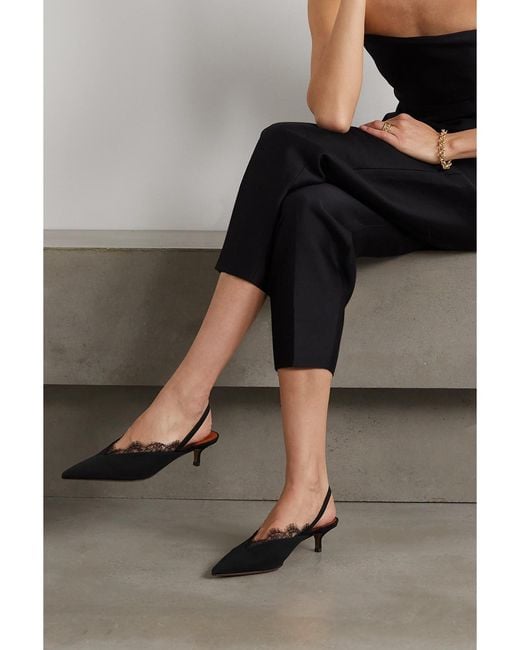 Neous White Irena Lace-Trimmed Crepe De Chine Slingback Pumps