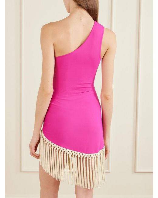Taller Marmo Pink Yacare Fringed One-Shoulder Swimsuit