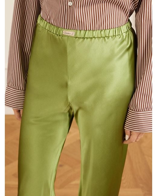 Comme Si Green Silk-Bias Straight-Leg Pants