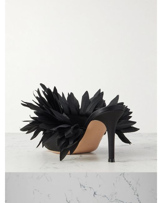 Gianvito Rossi Black Daniah 85 Fringed Satin Mules