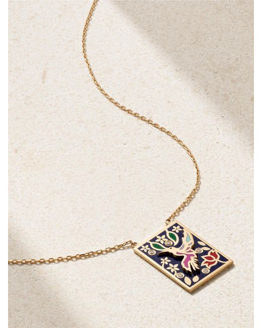 L'Atelier Nawbar Natural Fly Like A Bird 18-Karat, Enamel And Diamond Necklace