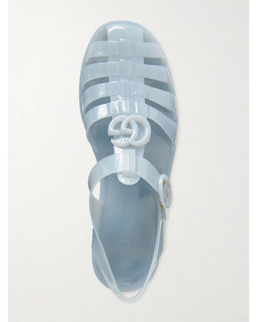 Gucci Blue Fisherman Embellished Rubber Sandals