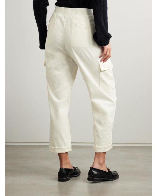 James Perse White Herringbone Cotton-Blend Cargo Pants