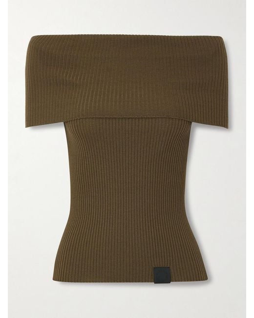 Stella McCartney Green Strapless Ribbed Wool Top