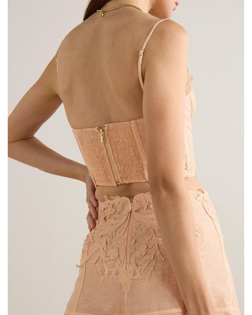 Zimmermann Natural Rebellion Appliquéd Linen And Silk-Blend Corset Top