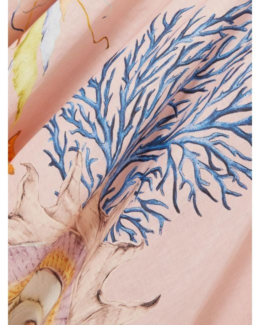 ALÉMAIS White Sam Pauletto Nereids Shirred Printed Linen-Gauze Midi Dress