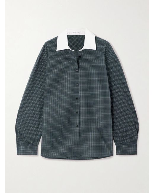 Frankie Shop Blue Hylan Oversized Checked Cotton Shirt