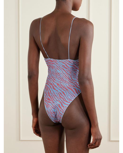 Oseree Purple Animalier Printed Lurex Swimsuit