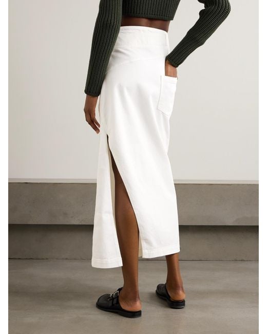 Loewe White Asymmetric Denim Midi Skirt