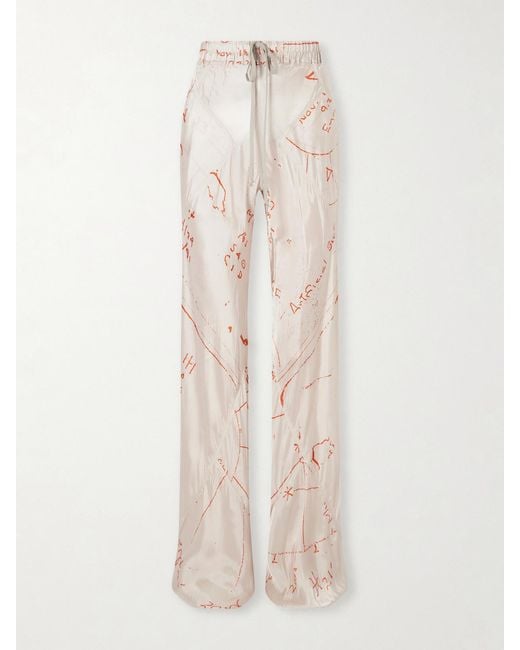 Rick Owens Natural Bias Paneled Printed Satin Pants