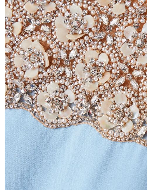 Oscar de la Renta Blue Cape-Effect Embellished Tulle-Trimmed Silk-Blend Georgette Gown