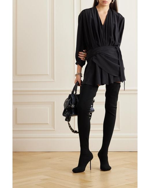 Balenciaga Black Draped Wrap-Effect Silk Crepe De Chine Mini Dress