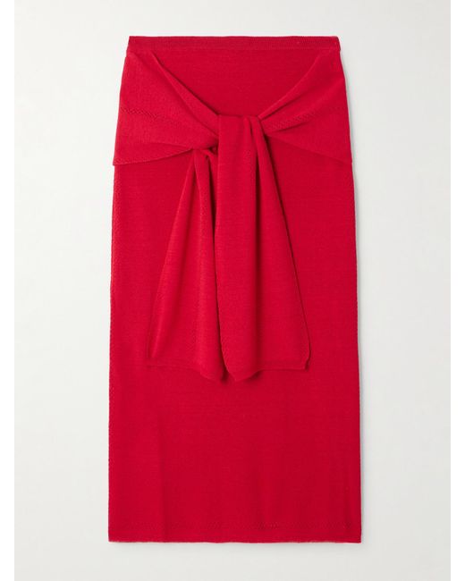 Proenza Schouler Red Phelan Tie-Front Pointelle-Knit Linen-Blend Midi Skirt