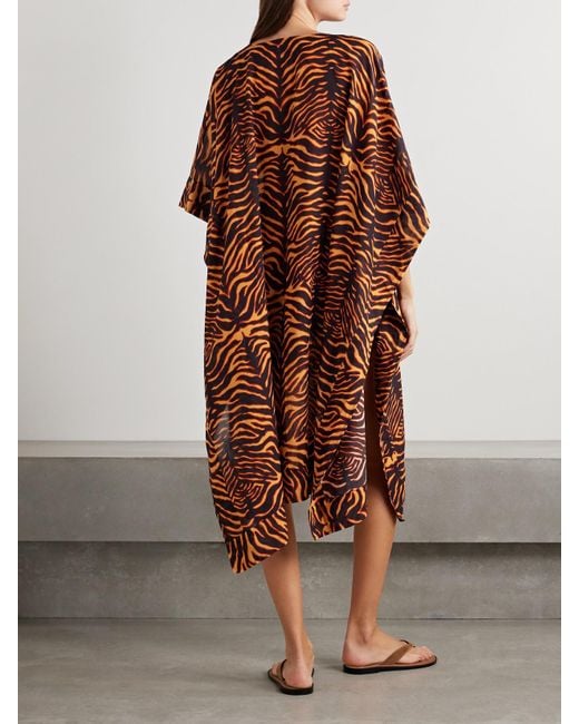 Ulla Johnson Brown Estelle Kaftan Aus Voile Aus Einer Baumwollmischung Mit Tigerprint