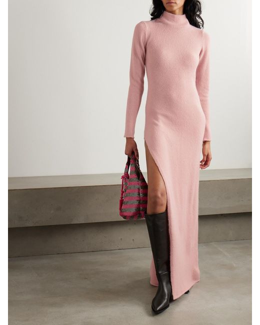 Siedres Pink Embroidered Stretch-Knit Turtleneck Maxi Dress