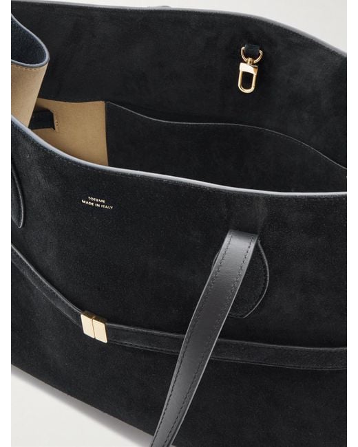 Totême Black Lounge Large Leather-Trimmed Suede Tote