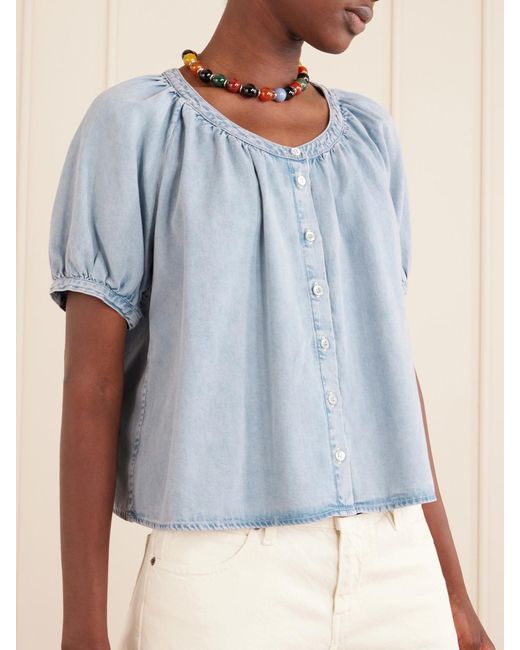 FRAME Blue The Resort Cotton And Tencel Lyocell-Blend Chambray Blouse