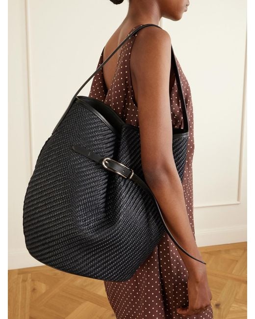 Liffner Black Belted Bucket Leather-Trimmed Raffia Bucket Bag