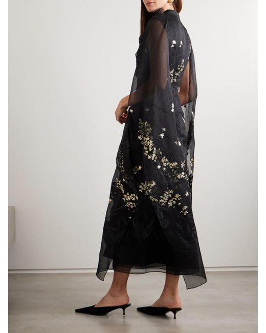 Erdem Black Layered Metallic Silk-Organza And Cloqué Midi Dress