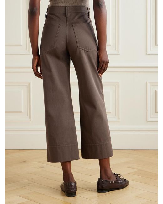 Brunello Cucinelli Brown Cropped Bead-Embellished Straight-Leg Jeans