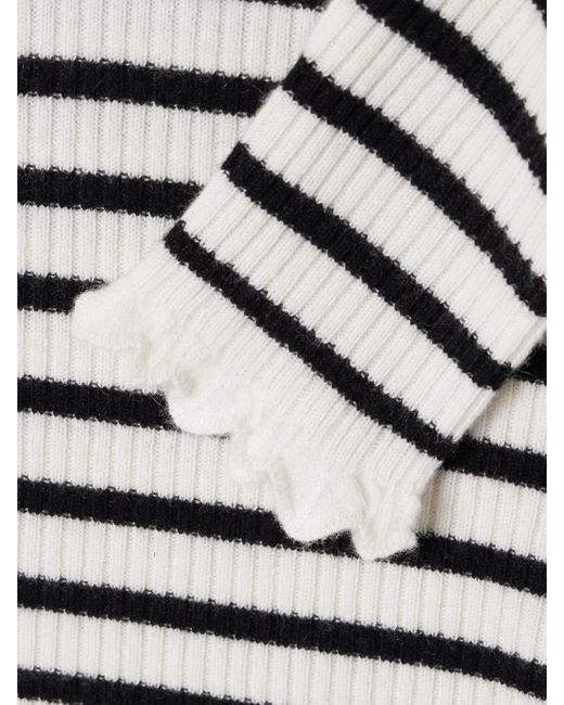 Ulla Johnson White Annika Ribbed Striped Cashmere Turtleneck Sweater