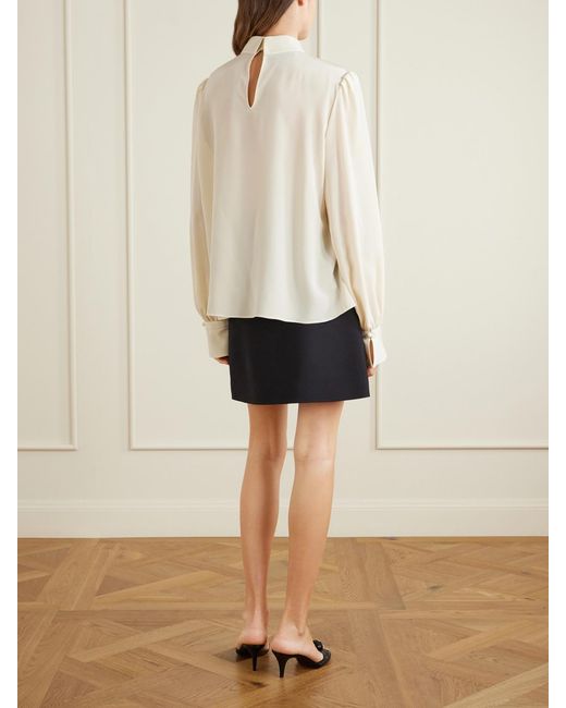 Valentino Garavani Natural Bow-Embellished Silk-Crepe De Chine Blouse
