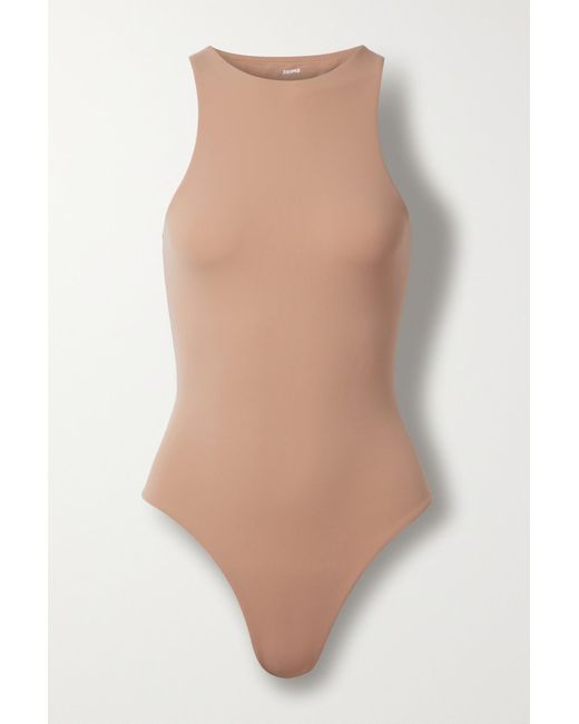 Skims Fits Everybody Stretch Satinjersey Thong Bodysuit in White Lyst