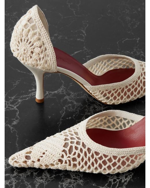 Magda Butrym White Leather-Trimmed Crocheted Mesh Pumps