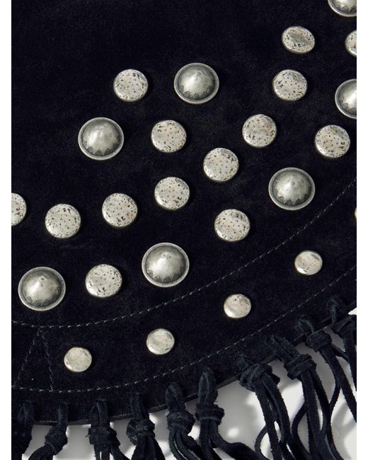 Isabel Marant White Oskan Soft Zipped Fringed Studded Suede Shoulder Bag