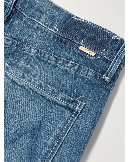 Mother Blue The Twister Sneak Distressed High-Rise Wide-Leg Jeans