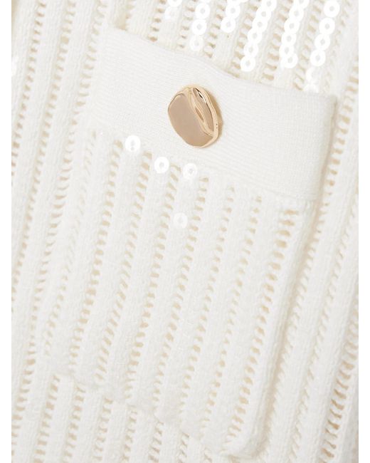 Self-Portrait Natural Cropped Sequined Crocheted Cotton And Cashmere-Blend Shirt