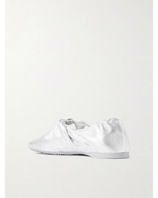 Loewe White Pebble Metallic Leather Ballet Flats