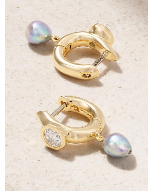 UNIFORM OBJECT Natural Machine 18-Karat, Diamond And Pearl Hoop Earrings