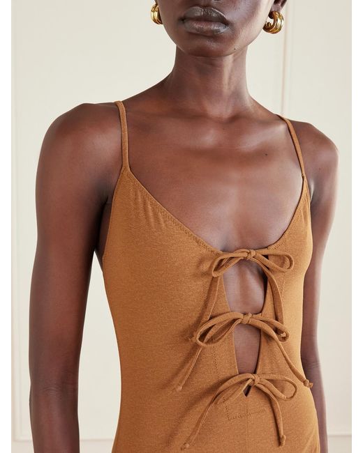 Lisa Marie Fernandez Brown Tie-Front Cutout Swimsuit