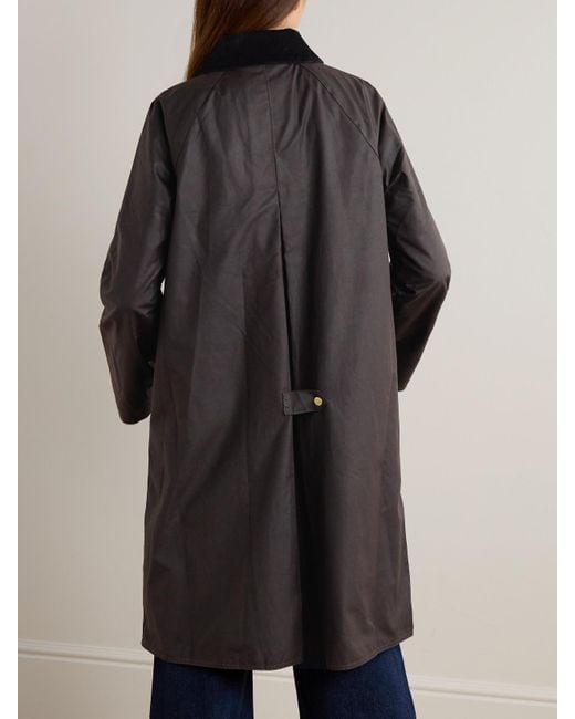 Barbour Black Evette Corduroy-Trimmed Waxed-Cotton Trench Coat