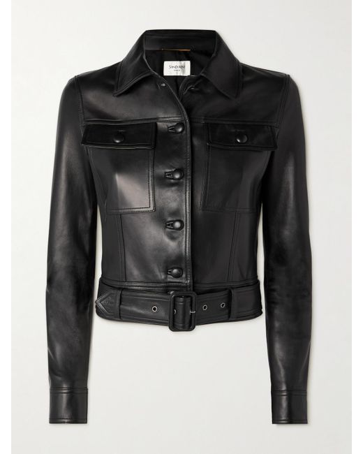 Saint Laurent Black Bikerjacke Aus Leder Mit Gürtel