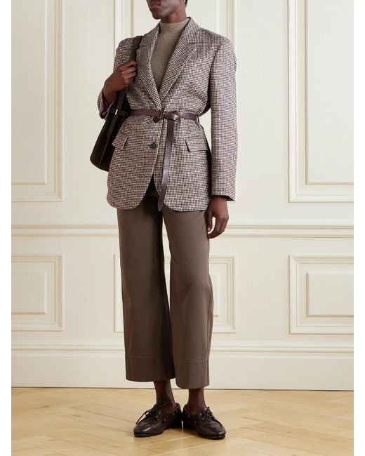 Brunello Cucinelli Brown Cropped Bead-Embellished Straight-Leg Jeans