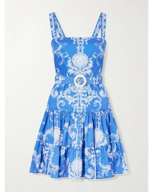 Borgo De Nor Blue Freddie Printed Belted Cotton Mini Dress