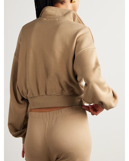 ÉTERNE Natural Cropped Embroidered Cotton And Modal-Blend Jersey Sweatshirt