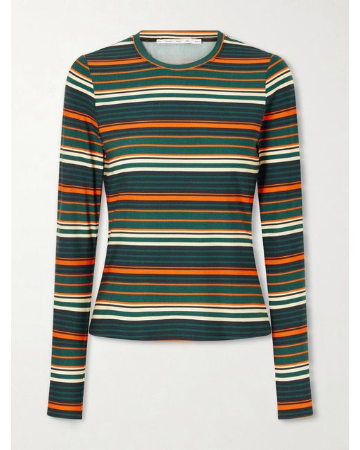 Proenza Schouler Green Mae Striped Stretch-Jersey T-Shirt